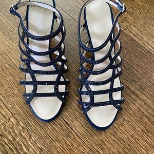 Navy blue dress shoes with 3” heel